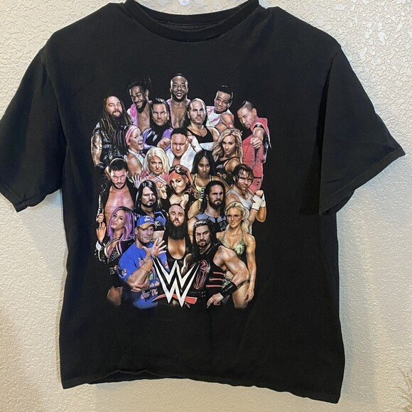 WWE 2017 Boys T-shirt Black John Cena Wresting Cast Large - Picture 1 of 5